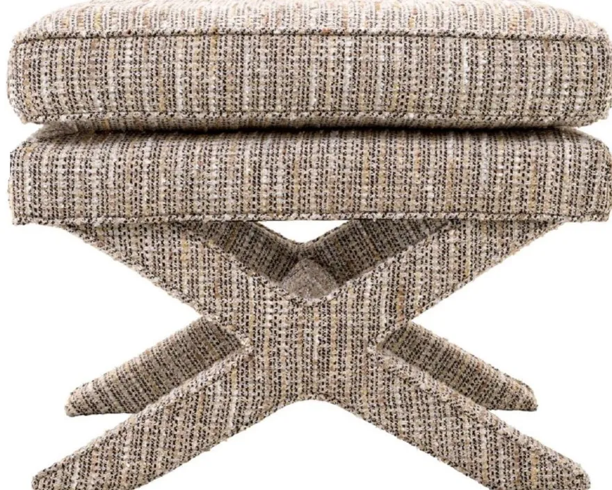 Casa Padrino Luxus Hocker Beige - Rechteckiger Sitzhocker - Kreuzhocker - Luxus Möbel