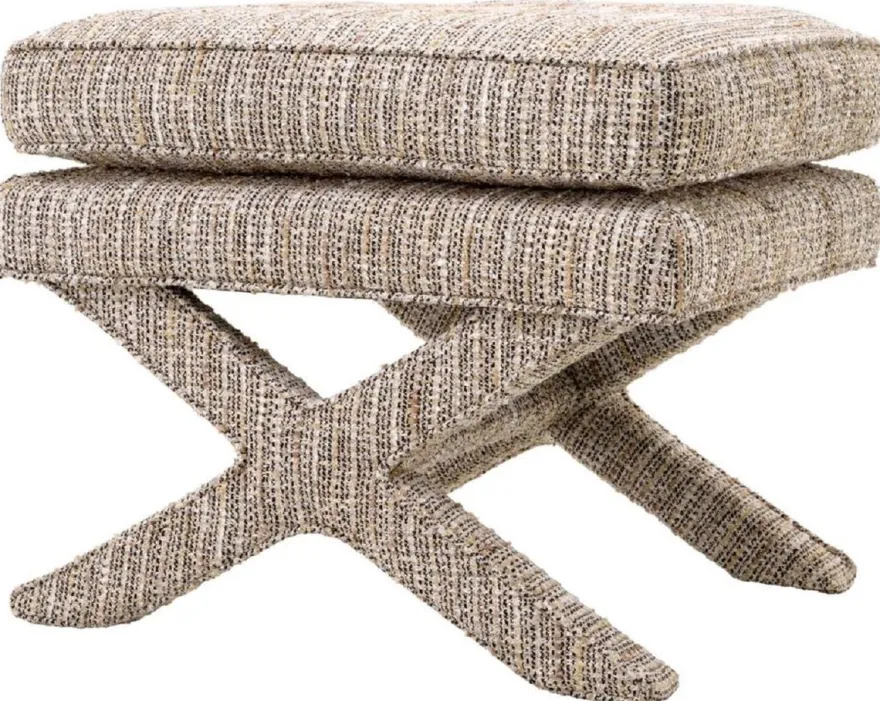 Casa Padrino Luxus Hocker Beige - Rechteckiger Sitzhocker - Kreuzhocker - Luxus Möbel