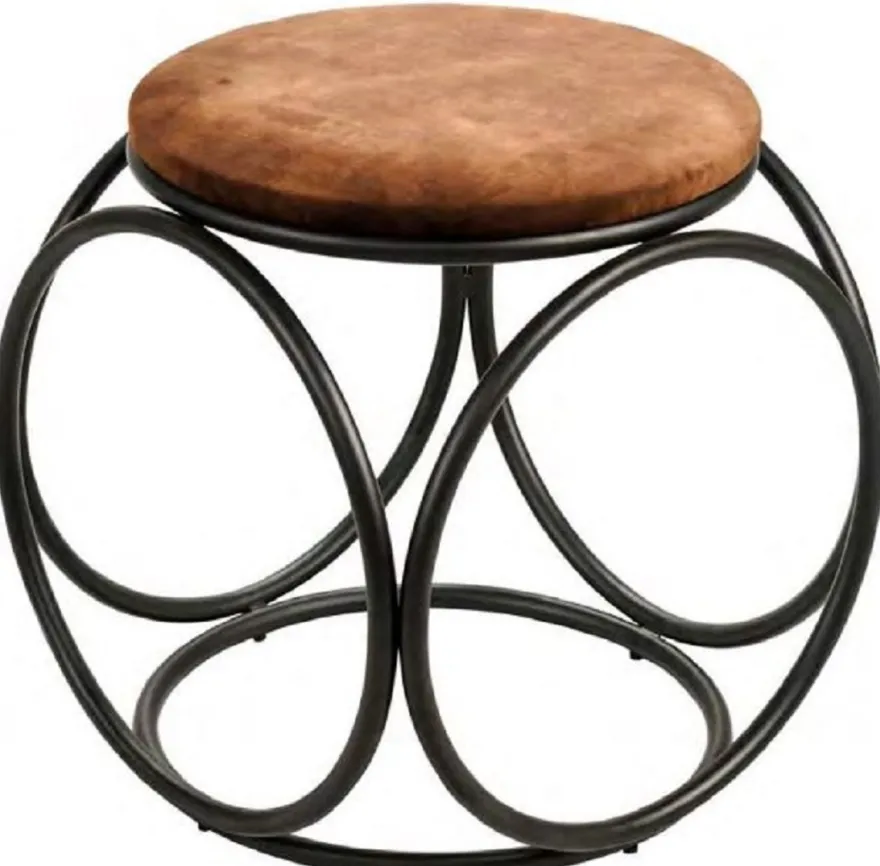 Casa Padrino Luxus Hocker Braun / Schwarz 50 x 50 x H. 50 cm - Gepolsteter Sitzhocker mit Metallgestell - Wohnzimmer Möbel - Luxus Kollektion