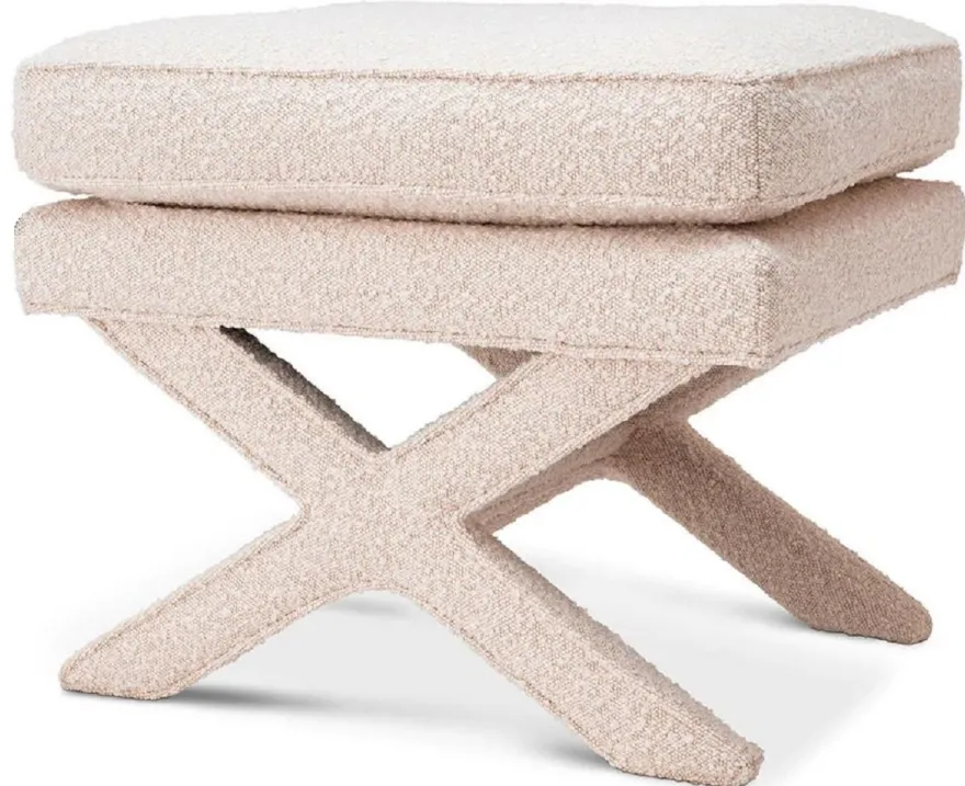 Casa Padrino Luxus Hocker Creme - Rechteckiger Sitzhocker - Kreuzhocker - Luxus Möbel