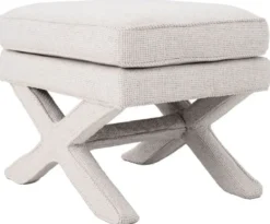 Casa Padrino Luxus Hocker Cremeweiß - Rechteckiger Sitzhocker - Kreuzhocker - Luxus Möbel