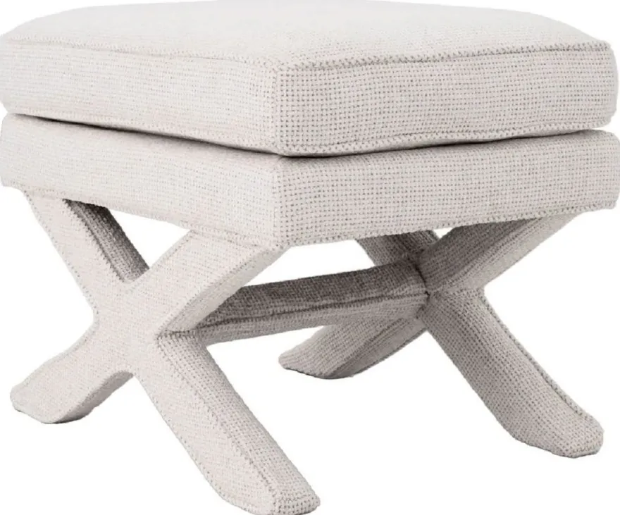 Casa Padrino Luxus Hocker Cremeweiß - Rechteckiger Sitzhocker - Kreuzhocker - Luxus Möbel
