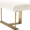 Casa Padrino Luxus Hocker Creme / Messing 62 x 46 x H. 45 cm - Gepolsterter Sitzhocker mit Edelstahl Gestell - Luxus Wohnzimmer & Hotel Möbel - Luxus Qualität