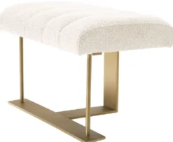 Casa Padrino Luxus Hocker Creme / Messing 62 x 46 x H. 45 cm - Gepolsterter Sitzhocker mit Edelstahl Gestell - Luxus Wohnzimmer & Hotel Möbel - Luxus Qualität