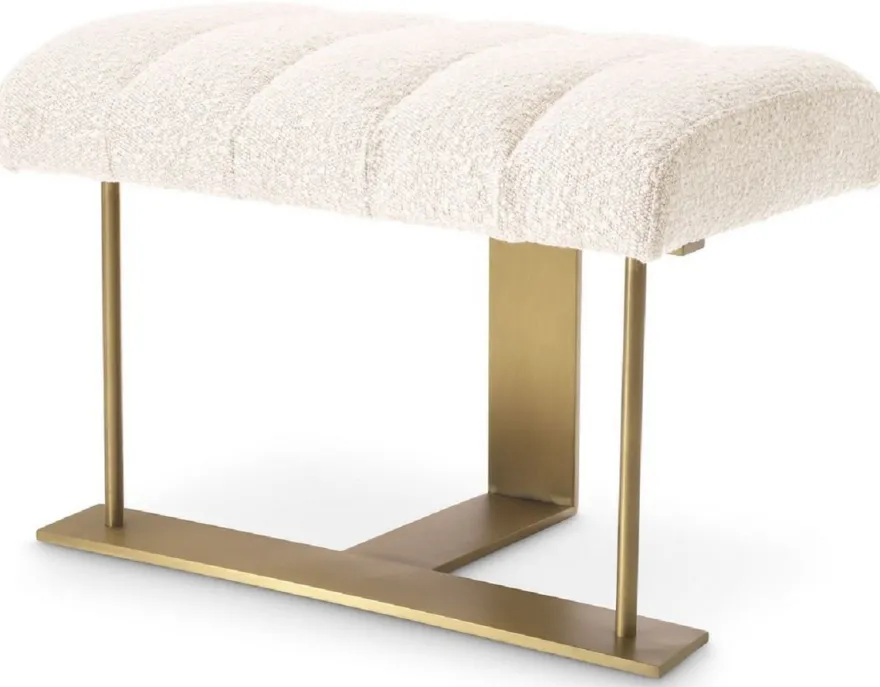 Casa Padrino Luxus Hocker Creme / Messing 62 x 46 x H. 45 cm - Gepolsterter Sitzhocker mit Edelstahl Gestell - Luxus Wohnzimmer & Hotel Möbel - Luxus Qualität