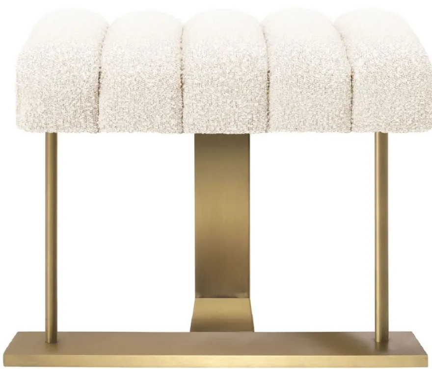 Casa Padrino Luxus Hocker Creme / Messing 62 x 46 x H. 45 cm - Gepolsterter Sitzhocker mit Edelstahl Gestell - Luxus Wohnzimmer & Hotel Möbel - Luxus Qualität