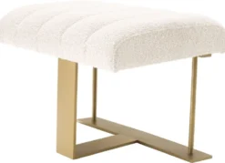 Casa Padrino Luxus Hocker Creme / Messing 62 x 46 x H. 45 cm - Gepolsterter Sitzhocker mit Edelstahl Gestell - Luxus Wohnzimmer & Hotel Möbel - Luxus Qualität