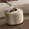 Casa Padrino Luxus Hocker Creme / Gold Ø 50 x H. 43 cm - Runder Wohnzimmer Sitzhocker - Wohnzimmer Möbel - Luxus Möbel - Luxus Einrichtung