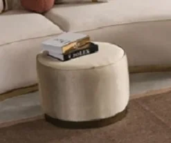 Casa Padrino Luxus Hocker Creme / Gold Ø 50 x H. 43 cm - Runder Wohnzimmer Sitzhocker - Wohnzimmer Möbel - Luxus Möbel - Luxus Einrichtung