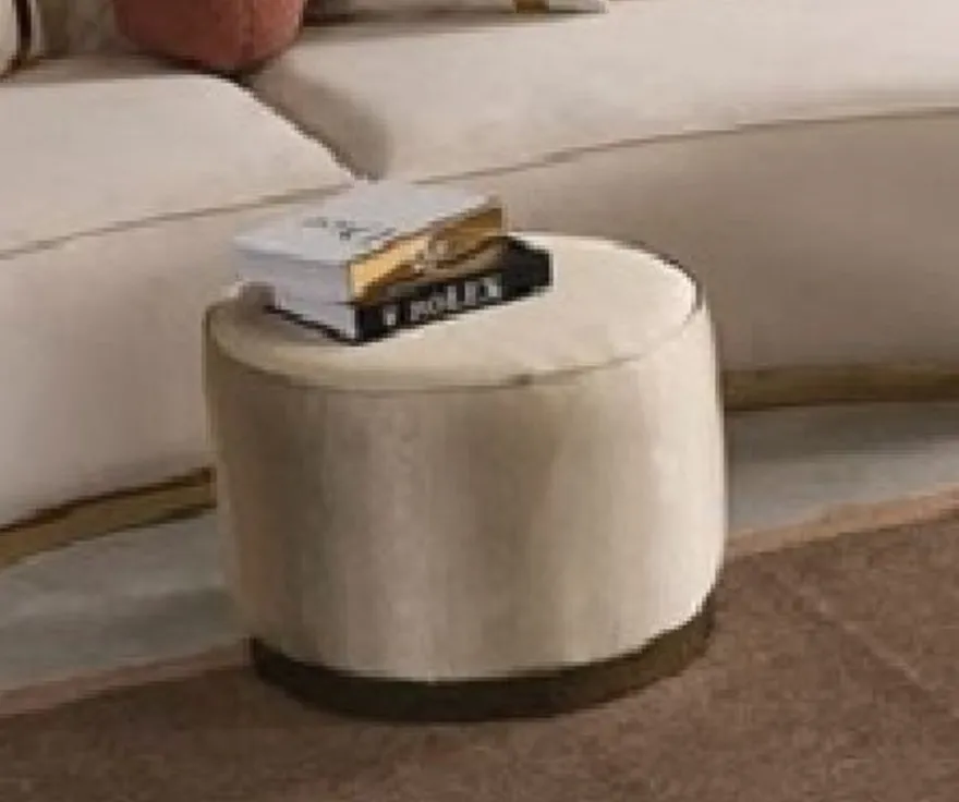 Casa Padrino Luxus Hocker Creme / Gold Ø 50 x H. 43 cm - Runder Wohnzimmer Sitzhocker - Wohnzimmer Möbel - Luxus Möbel - Luxus Einrichtung