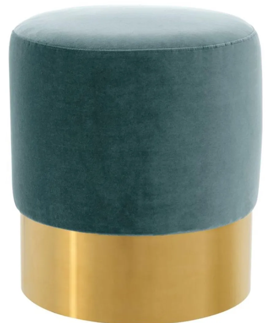 Casa Padrino Luxus Hocker Dunkeltürkis / Gold Ø 40 x H. 45 cm - Hotel Möbel