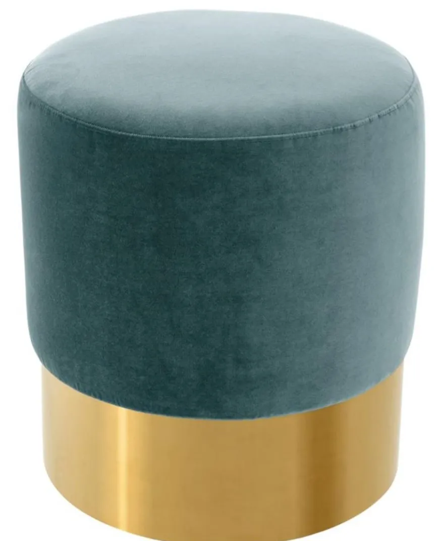 Casa Padrino Luxus Hocker Dunkeltürkis / Gold Ø 40 x H. 45 cm - Hotel Möbel