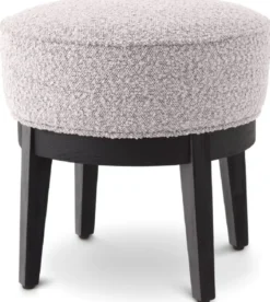 Casa Padrino Luxus Hocker Grau / Schwarz Ø 45,5 x H. 47 cm - Runder Wohnzimmer Sitzhocker - Moderner Rundhocker - Luxus Möbel
