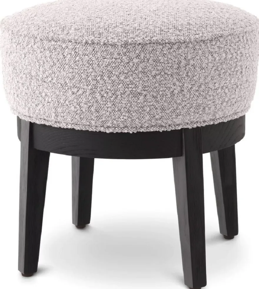 Casa Padrino Luxus Hocker Grau / Schwarz Ø 45,5 x H. 47 cm - Runder Wohnzimmer Sitzhocker - Moderner Rundhocker - Luxus Möbel