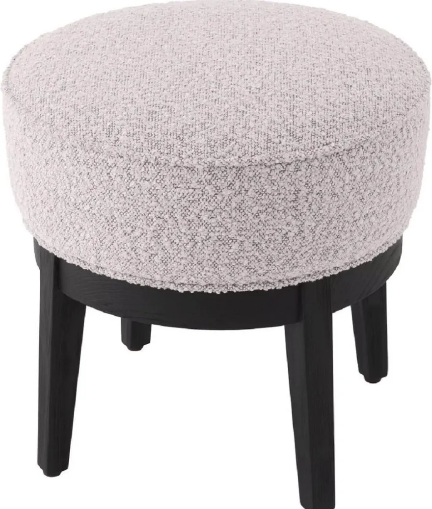 Casa Padrino Luxus Hocker Grau / Schwarz Ø 45,5 x H. 47 cm - Runder Wohnzimmer Sitzhocker - Moderner Rundhocker - Luxus Möbel