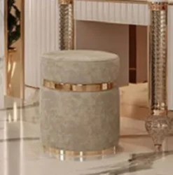 Casa Padrino Luxus Hocker Grau / Gold Ø 45 x H. 45 cm - Runder Sitzhocker - Schlafzimmer Möbel - Luxus Möbel - Luxus Einrichtung