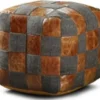 Casa Padrino Luxus Hocker Grau / Braun 45 x 45 x H. 45 cm - Sitzhocker in Würfelform mit Echtleder - Fußhocker - Wohnzimmer Möbel