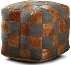 Casa Padrino Luxus Hocker Grau / Braun 45 x 45 x H. 45 cm - Sitzhocker in Würfelform mit Echtleder - Fußhocker - Wohnzimmer Möbel