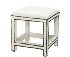 Casa Padrino Luxus Hocker im Barockstil, Weiß mit Antik-Bronze Nägeln, 47 x 47 x H. 52,5 cm