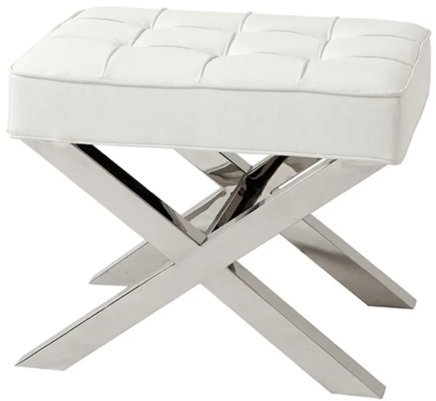 Casa Padrino Luxus Hocker in silber mit weißer Lederoptik 60 x 46 x H. 51,5 cm - Designermöbel
