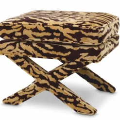 Casa Padrino Luxus Hocker mit Tiger Design Beige / Braun - Luxus Wohnzimmer Möbel