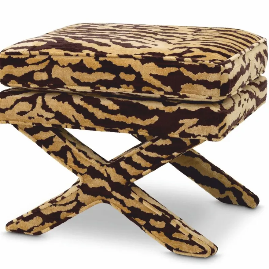 Casa Padrino Luxus Hocker mit Tiger Design Beige / Braun - Luxus Wohnzimmer Möbel