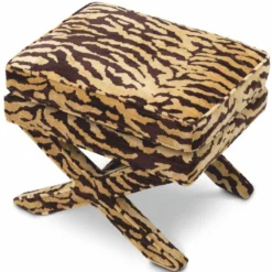 Casa Padrino Luxus Hocker mit Tiger Design Beige / Braun - Luxus Wohnzimmer Möbel