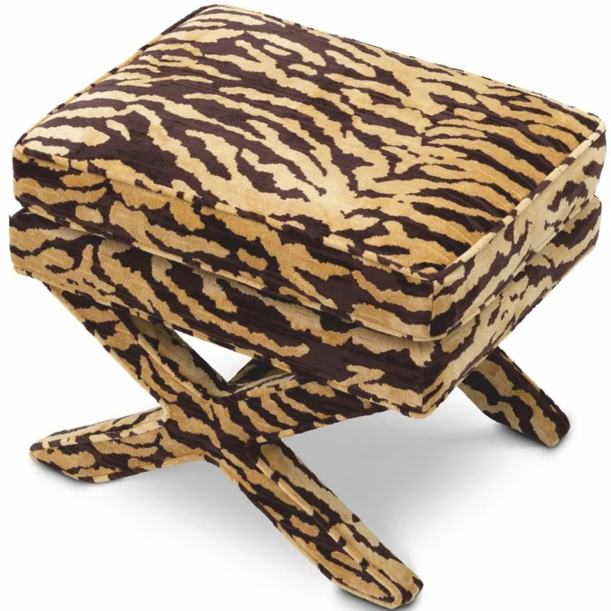Casa Padrino Luxus Hocker mit Tiger Design Beige / Braun - Luxus Wohnzimmer Möbel
