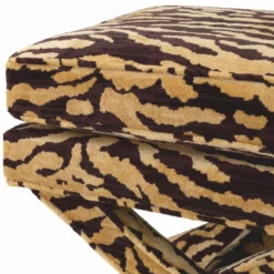 Casa Padrino Luxus Hocker mit Tiger Design Beige / Braun - Luxus Wohnzimmer Möbel