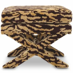 Casa Padrino Luxus Hocker mit Tiger Design Beige / Braun - Luxus Wohnzimmer Möbel