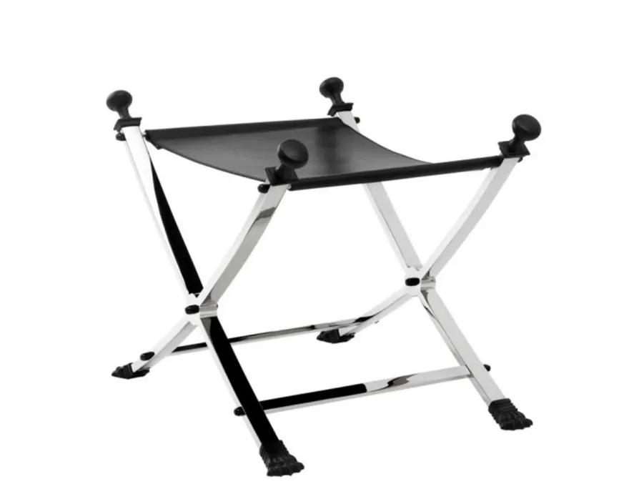 Casa Padrino Luxus Hocker mit schwarzem Leder 61 x 46 x H. 48 cm - Limited Edition