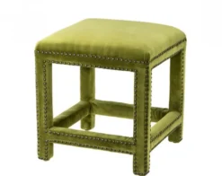 Casa Padrino Luxus Hocker Samt Optik Grün Antik-Bronze Nägel 47 x 47 x H. 52,5 cm - Barock Möbel