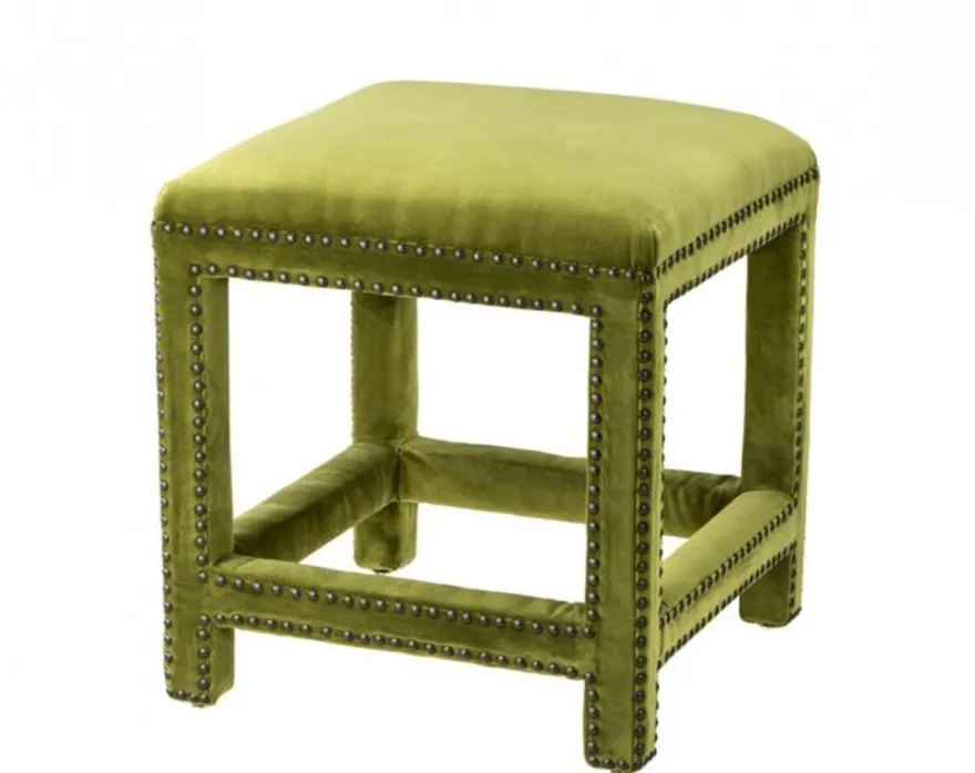 Casa Padrino Luxus Hocker Samt Optik Grün Antik-Bronze Nägel 47 x 47 x H. 52,5 cm - Barock Möbel