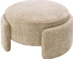 Casa Padrino Luxus Hocker Sandfarben Ø 73 x H. 38 cm - Runder Sitzhocker - Rundhocker - Fußhocker - Wohnzimmer Möbel - Hotel Möbel - Luxus Möbel