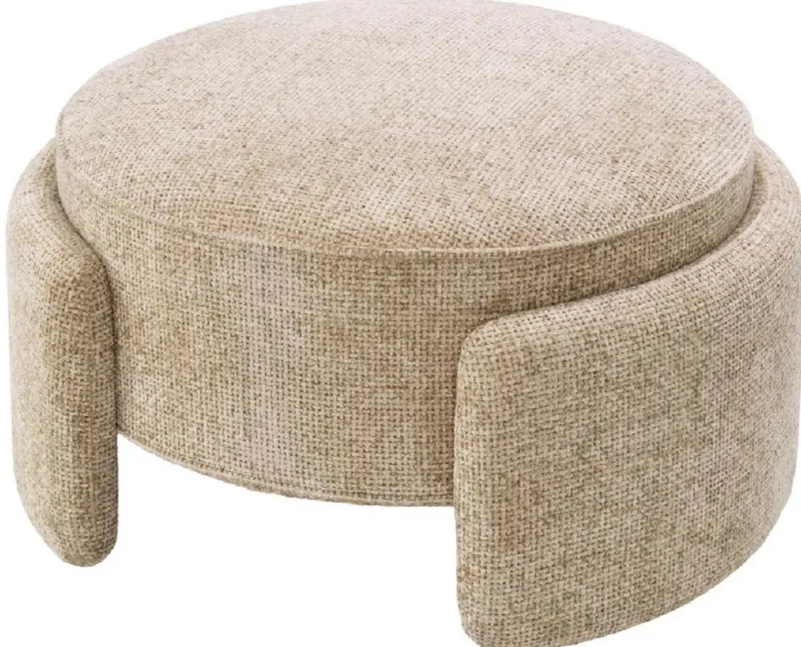 Casa Padrino Luxus Hocker Sandfarben Ø 73 x H. 38 cm - Runder Sitzhocker - Rundhocker - Fußhocker - Wohnzimmer Möbel - Hotel Möbel - Luxus Möbel