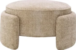 Casa Padrino Luxus Hocker Sandfarben Ø 73 x H. 38 cm - Runder Sitzhocker - Rundhocker - Fußhocker - Wohnzimmer Möbel - Hotel Möbel - Luxus Möbel