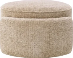 Casa Padrino Luxus Hocker Sandfarben Ø 73 x H. 38 cm - Runder Sitzhocker - Rundhocker - Fußhocker - Wohnzimmer Möbel - Hotel Möbel - Luxus Möbel