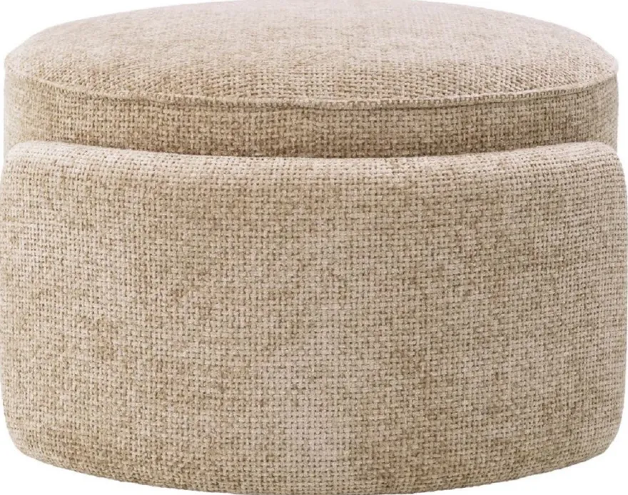 Casa Padrino Luxus Hocker Sandfarben Ø 73 x H. 38 cm - Runder Sitzhocker - Rundhocker - Fußhocker - Wohnzimmer Möbel - Hotel Möbel - Luxus Möbel