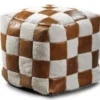 Casa Padrino Luxus Hocker Weiß / Braun 45 x 45 x H. 45 cm - Sitzhocker in Würfelform mit Echtleder - Fußhocker - Wohnzimmer Möbel