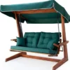 Casa Padrino Luxus Hollywood Schaukel Grün / Braun - Wetterfeste Garten Schaukel mit Sonnendach - Garten Möbel - Terrassen Möbel - Luxus Möbel - Luxus Garten Einrichtung