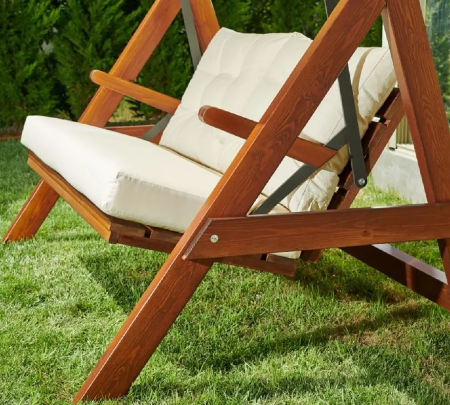 Casa Padrino Luxus Hollywood Schaukel Cremefarben / Braun - Moderne Wetterfeste Garten Schaukel mit Sonnendach - Terrassen Möbel - Garten Möbel
