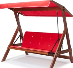 Casa Padrino Luxus Hollywood Schaukel Rot / Braun - Massivholz Garten Schaukel mit Sonnendach - Garten Möbel - Terrassen Möbel - Outdoor Möbel - Luxus Möbel