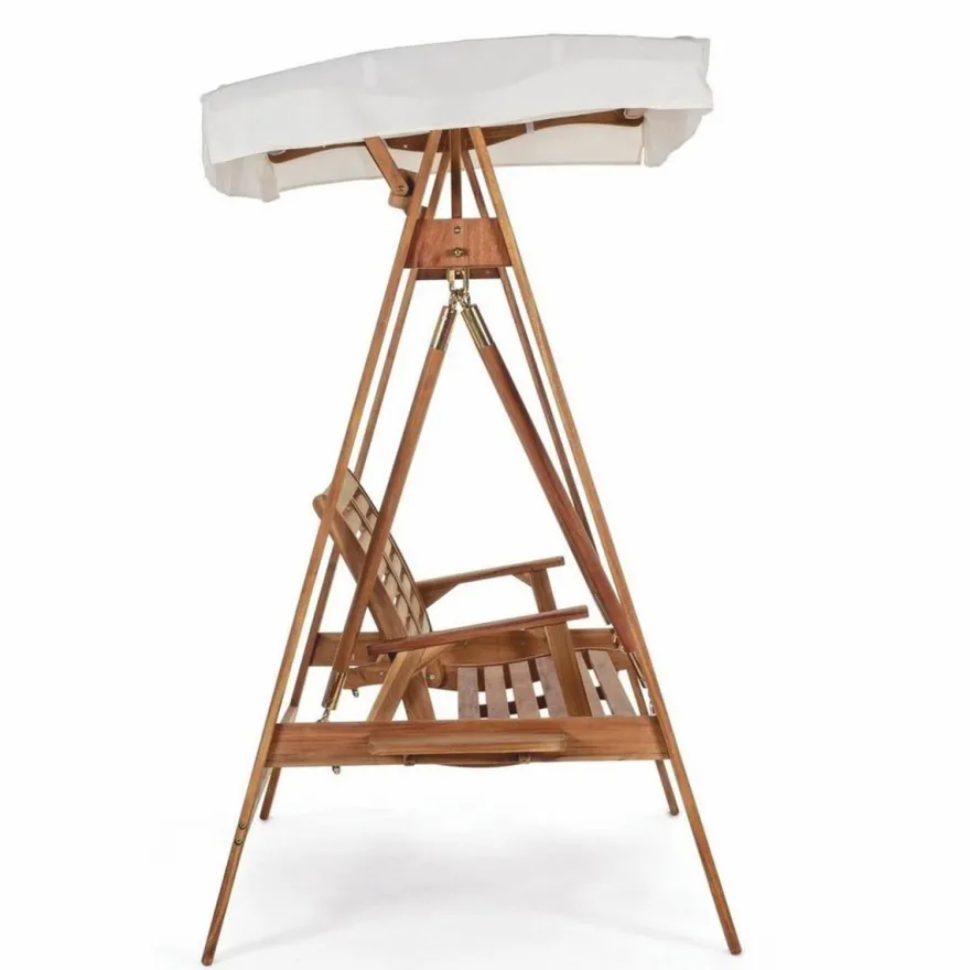 Casa Padrino Luxus Hollywood Schaukel Braun / Weiß 185 cm - Garten Schaukel