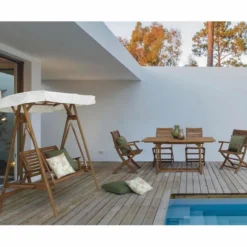 Casa Padrino Luxus Hollywood Schaukel Braun / Weiß 185 cm - Garten Schaukel