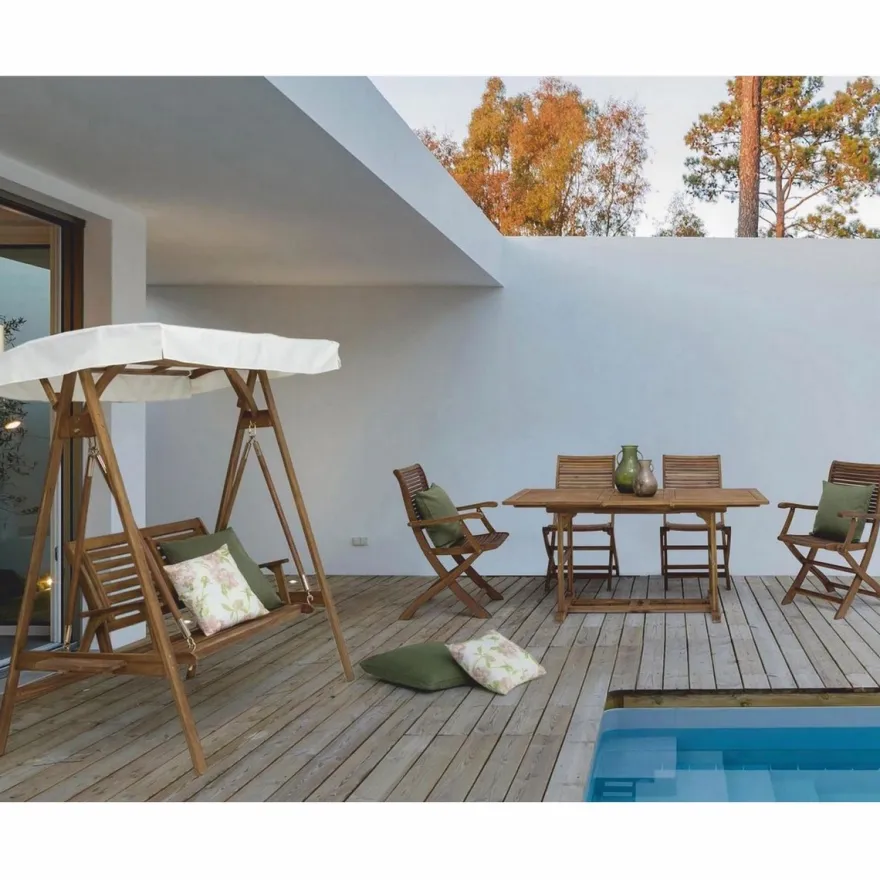 Casa Padrino Luxus Hollywood Schaukel Braun / Weiß 185 cm - Garten Schaukel