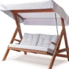 Casa Padrino Luxus Hollywood Schaukel Hellgrau / Braun - Wetterfeste Garten Schaukel mit Sonnendach - Garten Möbel - Terrassen Möbel - Luxus Möbel - Luxus Garten Einrichtung