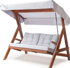 Casa Padrino Luxus Hollywood Schaukel Hellgrau / Braun - Wetterfeste Garten Schaukel mit Sonnendach - Garten Möbel - Terrassen Möbel - Luxus Möbel - Luxus Garten Einrichtung