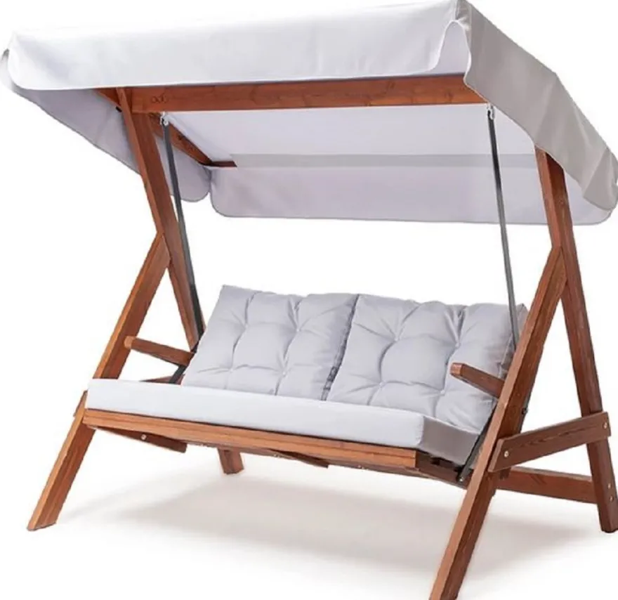 Casa Padrino Luxus Hollywood Schaukel Hellgrau / Braun - Wetterfeste Garten Schaukel mit Sonnendach - Garten Möbel - Terrassen Möbel - Luxus Möbel - Luxus Garten Einrichtung