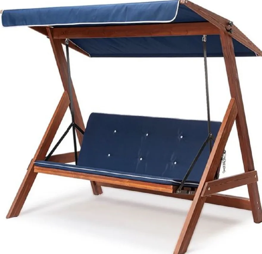 Casa Padrino Luxus Hollywood Schaukel Blau / Braun - Moderne Wetterfeste Garten Schaukel mit Sonnendach - Garten Möbel - Terrassen Möbel - Luxus Möbel