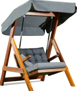 Casa Padrino Luxus Hollywood Schaukel Anthrazitgrau / Braun - Moderne Wetterfeste Garten Schaukel mit Sonnendach - Terrassen Möbel - Garten Möbel - Luxus Kollektion